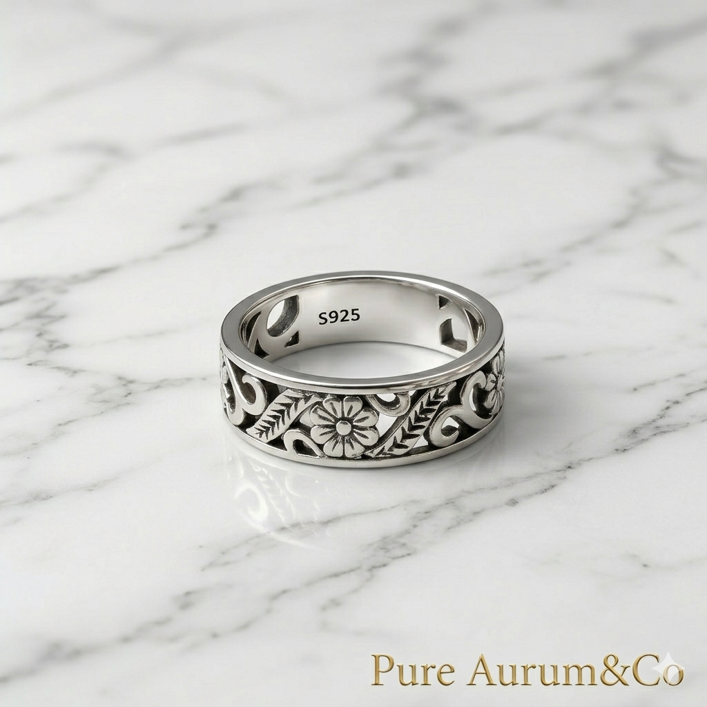 Floral Vine Engraved Band Ring