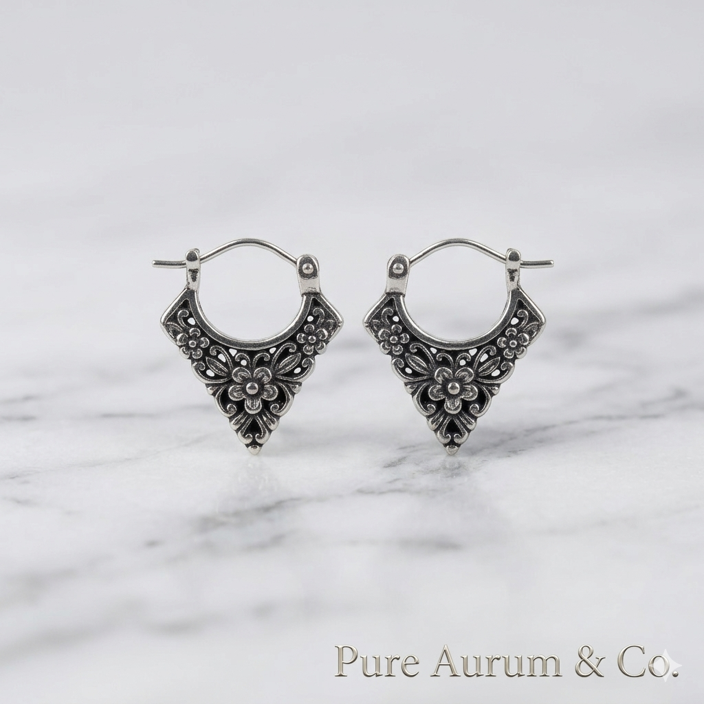 Bali Floral Filigree Hoop Earrings