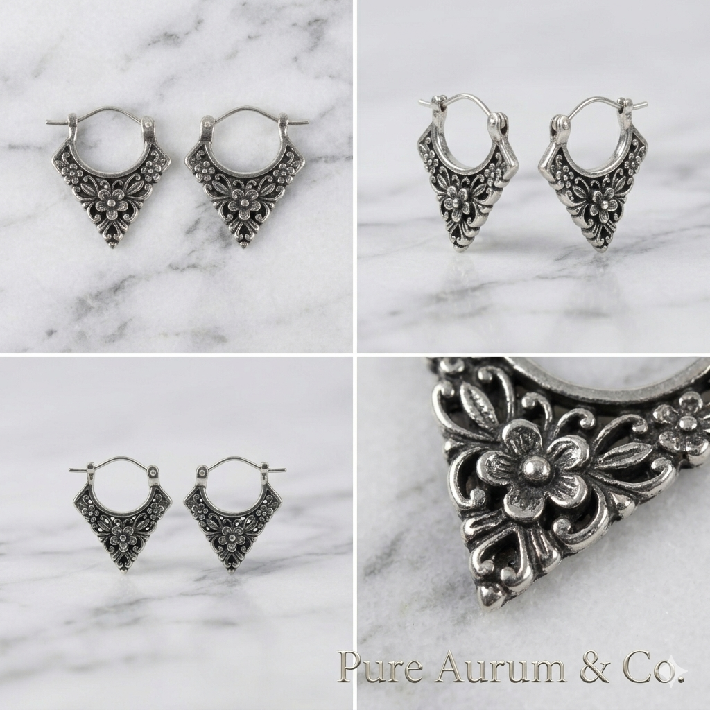 Bali Floral Filigree Hoop Earrings