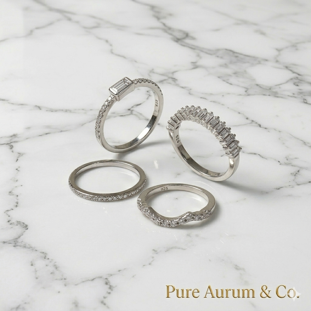 Juego de anillos apilables de 4 | Plata de ley S925