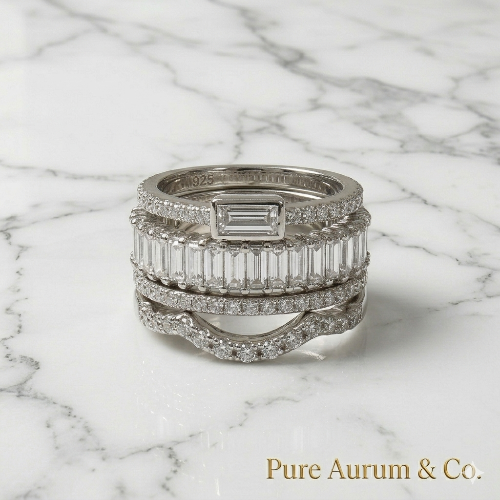 Juego de anillos apilables de 4 | Plata de ley S925
