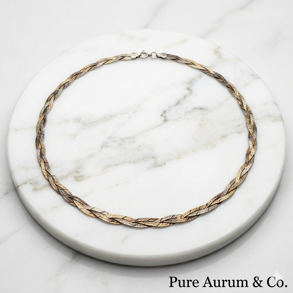 Collier chevrons tressés italiens | Argent sterling S925 | 40 cm
