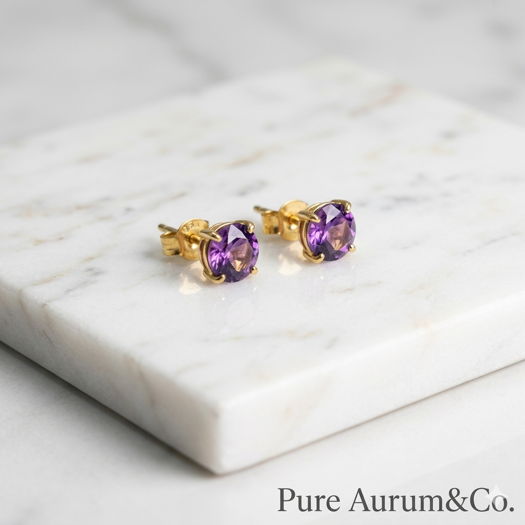 Puces d'oreilles en améthyste véritable — Argent sterling 925