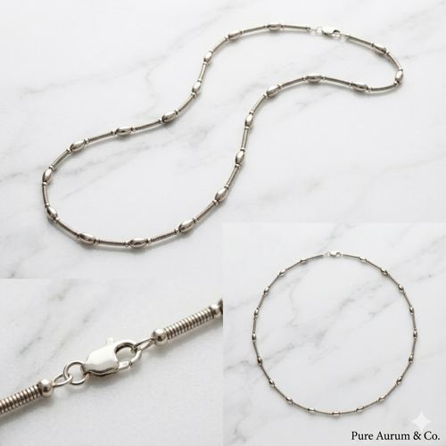 Cadena con cuentas ovaladas y estación en espiral de plata de ley 925 — 17"