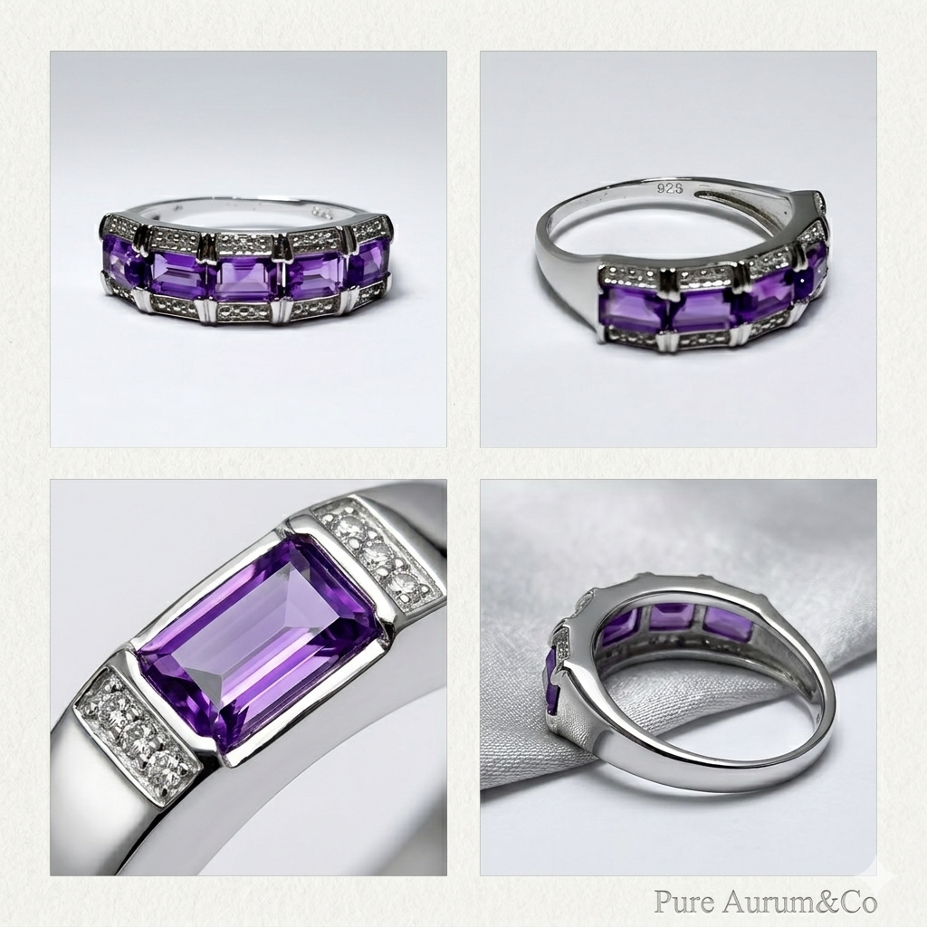 Anillo de plata de ley con amatista auténtica