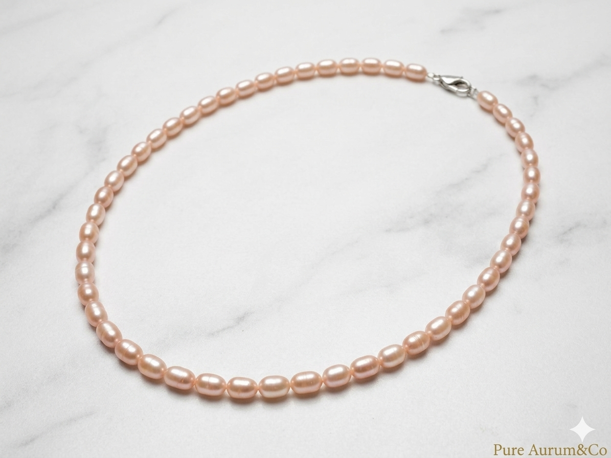 Blush Pink Freshwater Pearl Necklace with Sterling Silver Clasp
