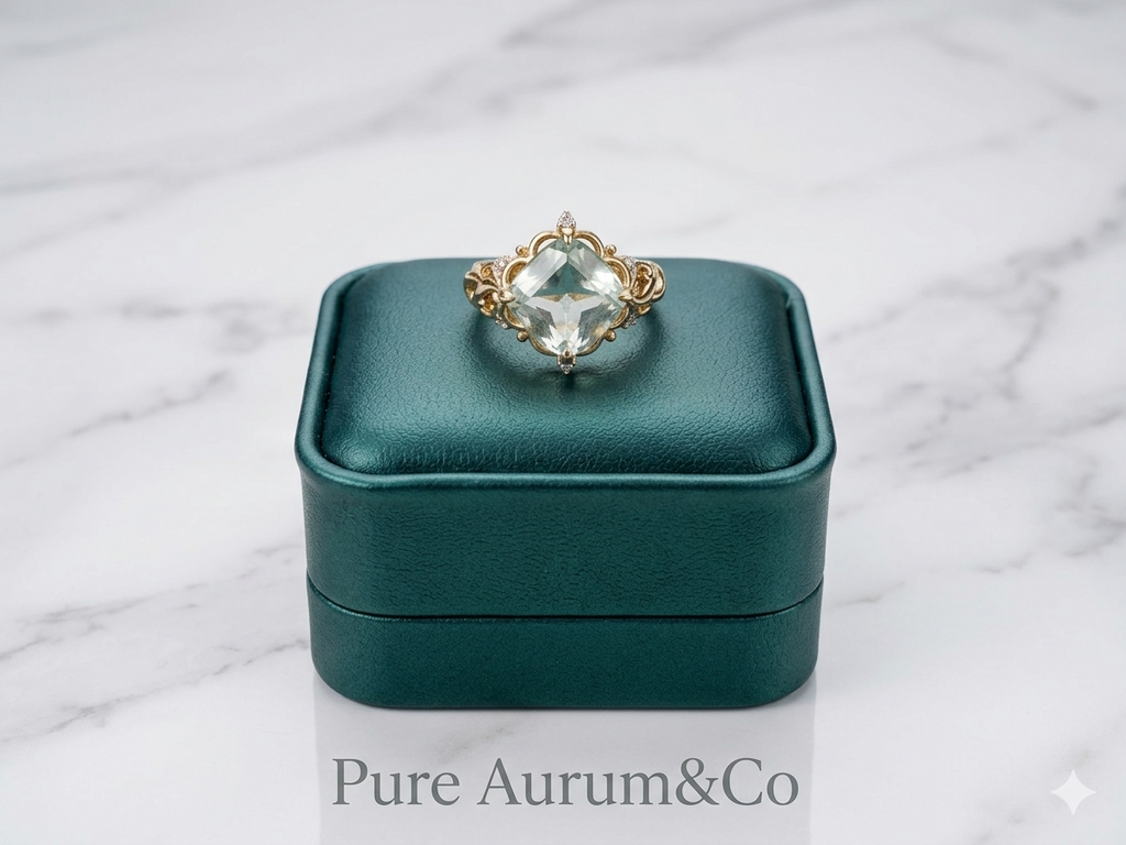 Bague en filigrane d'améthyste verte en or 10 carats