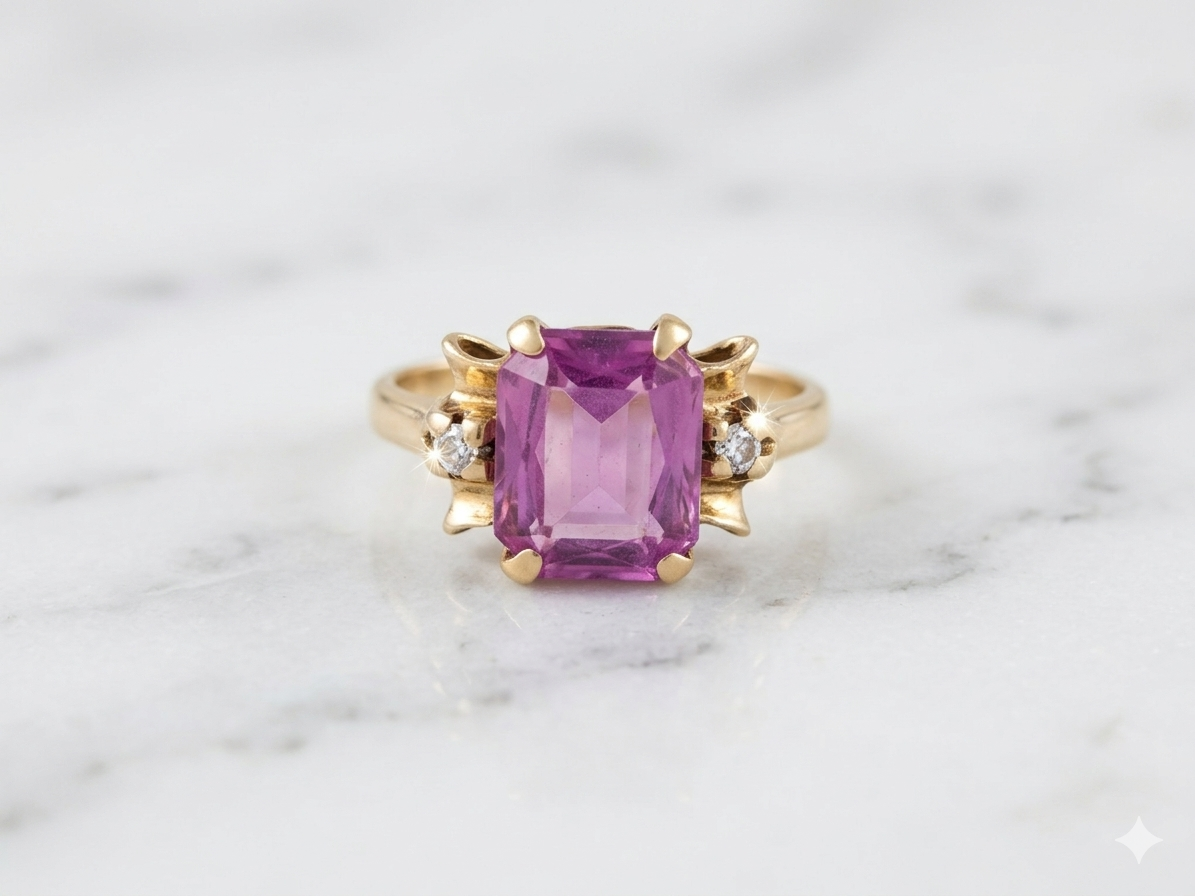 Anillo con lazo de turmalina rosa en oro de 10k