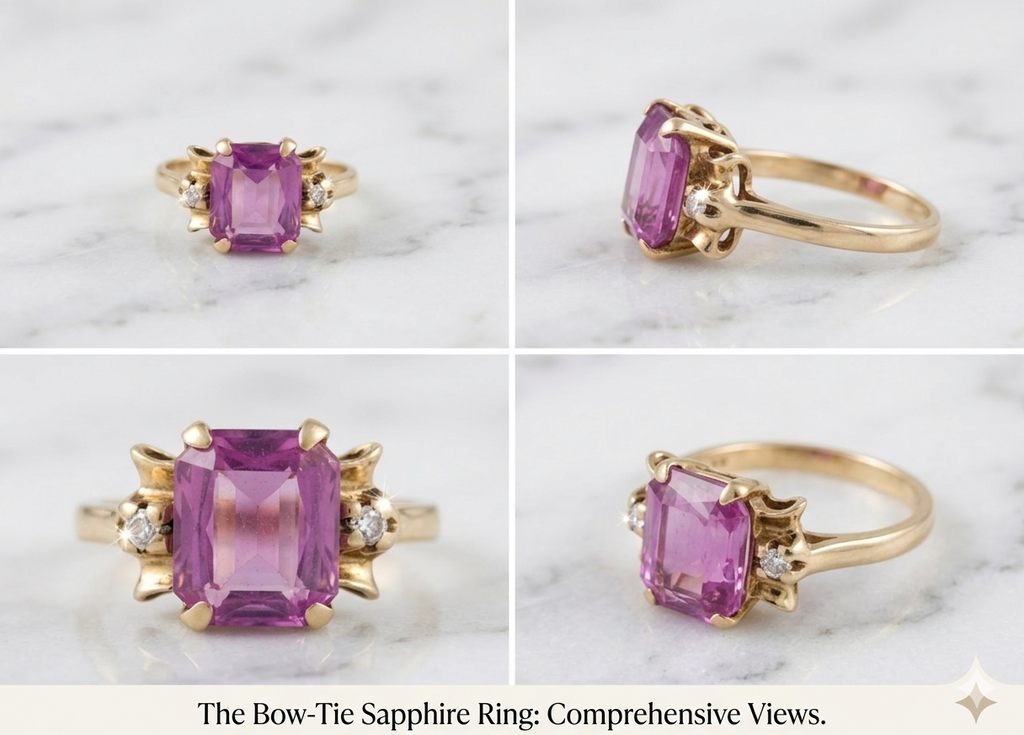 Bague à nœud papillon en tourmaline rose et or 10 carats