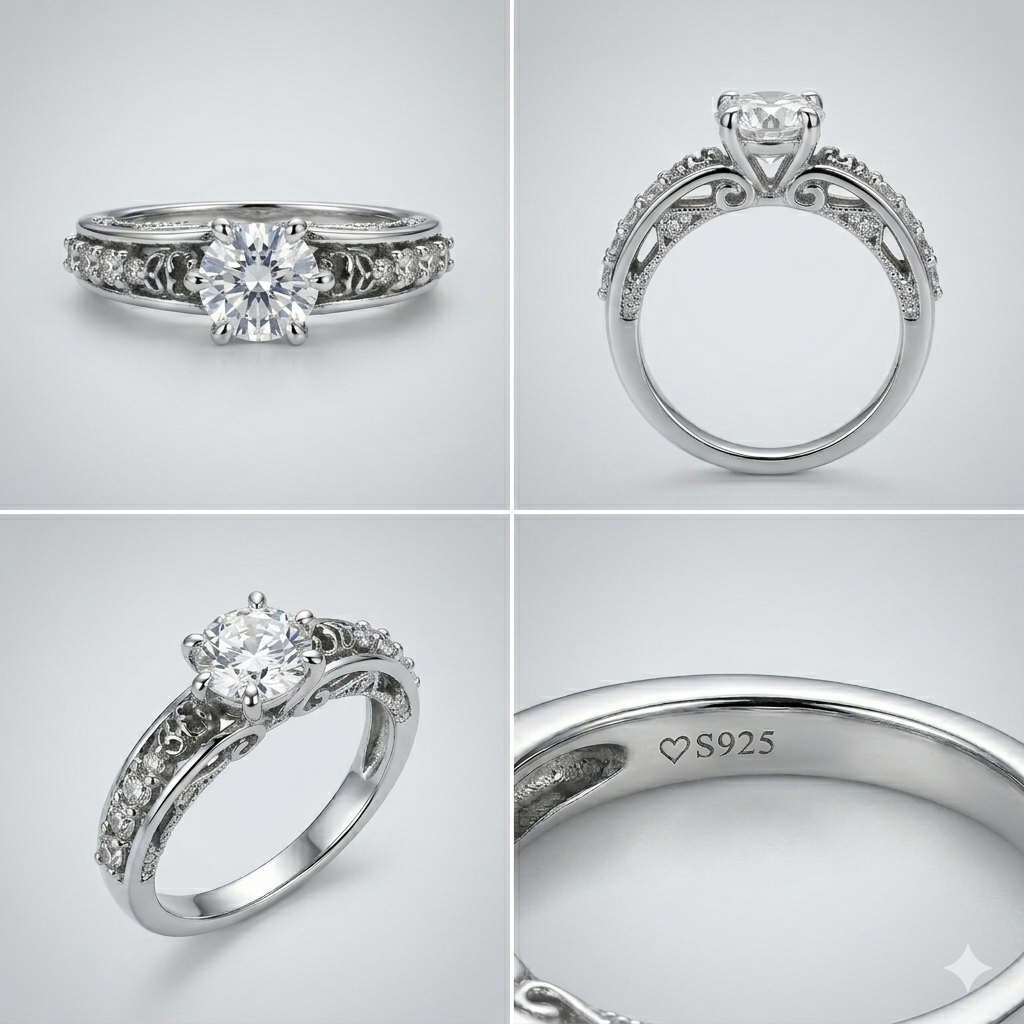 Anillo de plata esterlina con circonitas y filigrana