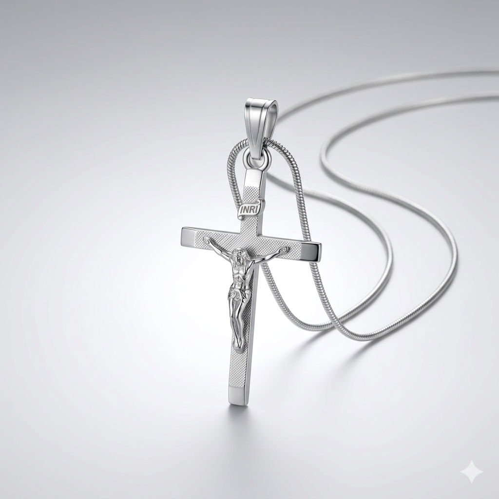 Colgante de cruz INRI de plata de ley