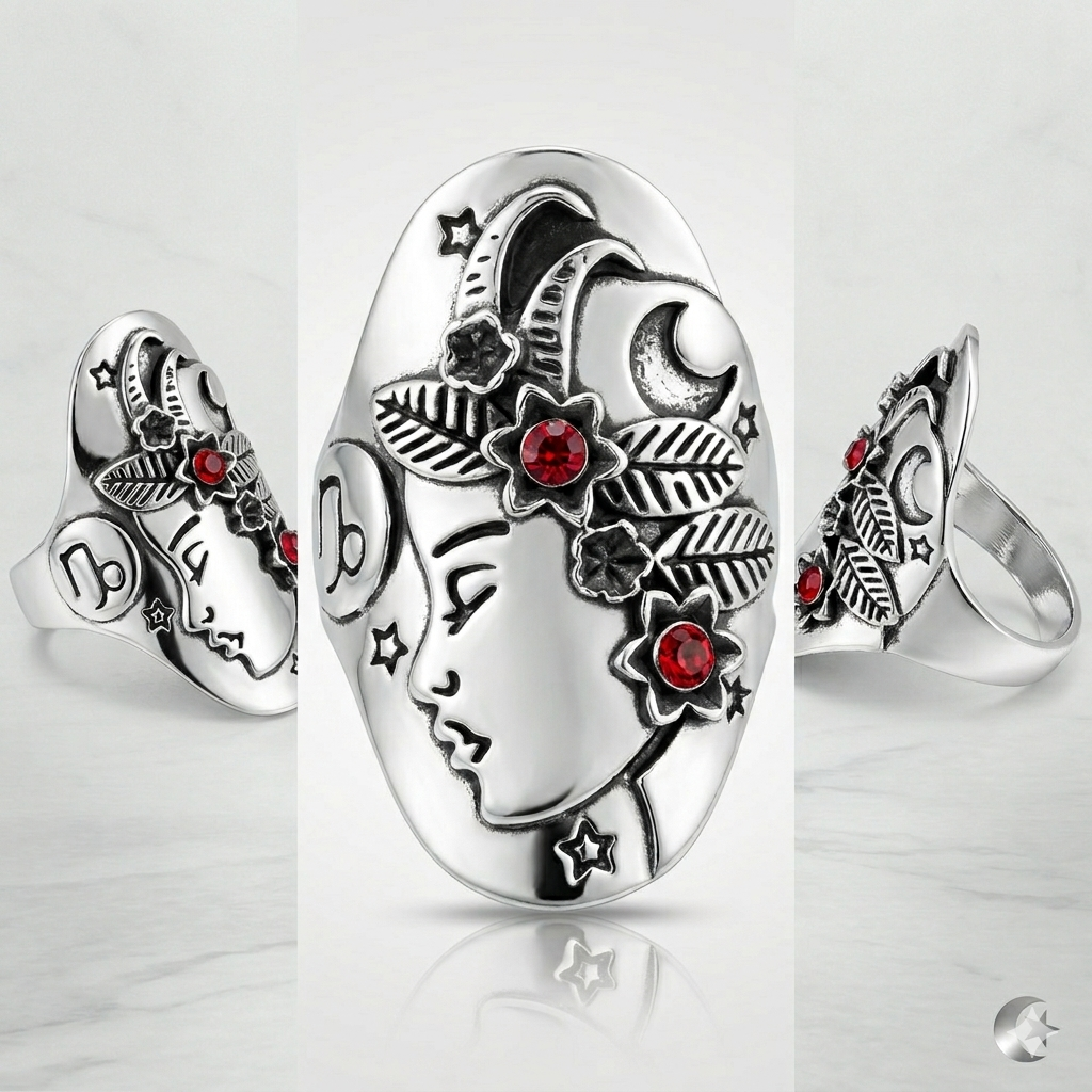 Anillo Cóctel Diosa del Zodíaco Capricornio en Plata Esterlina Oxidada