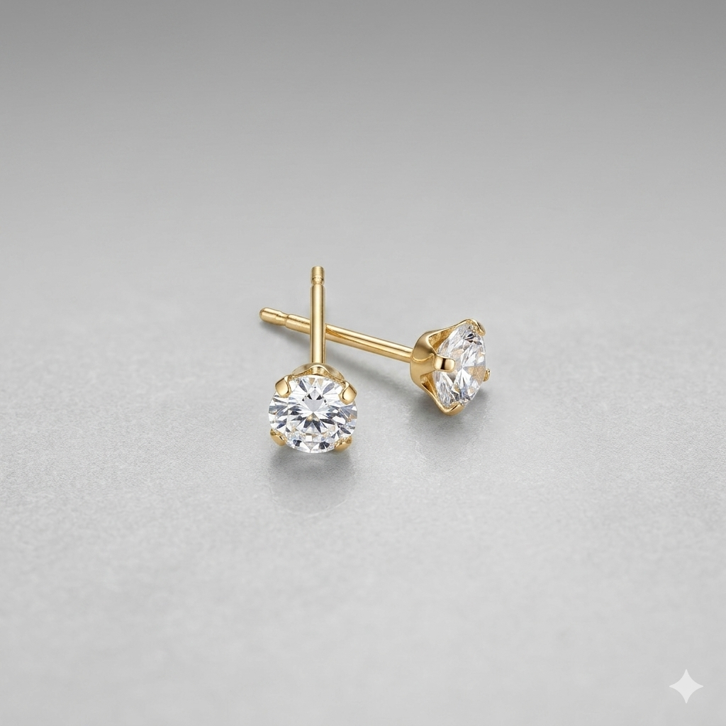 Round CZ Solitaire Stud Earrings in 14k Gold