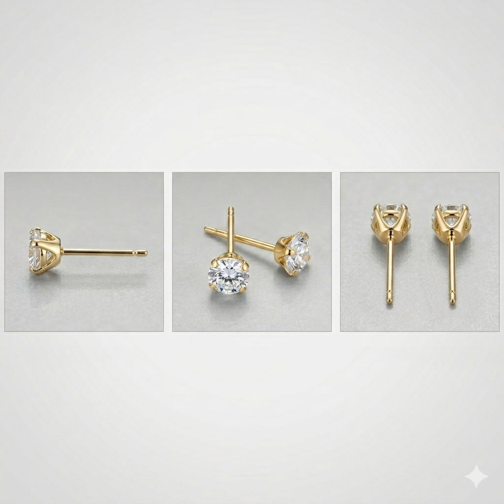 Puces d'oreilles solitaires rondes en or 14 carats avec oxydes de zirconium