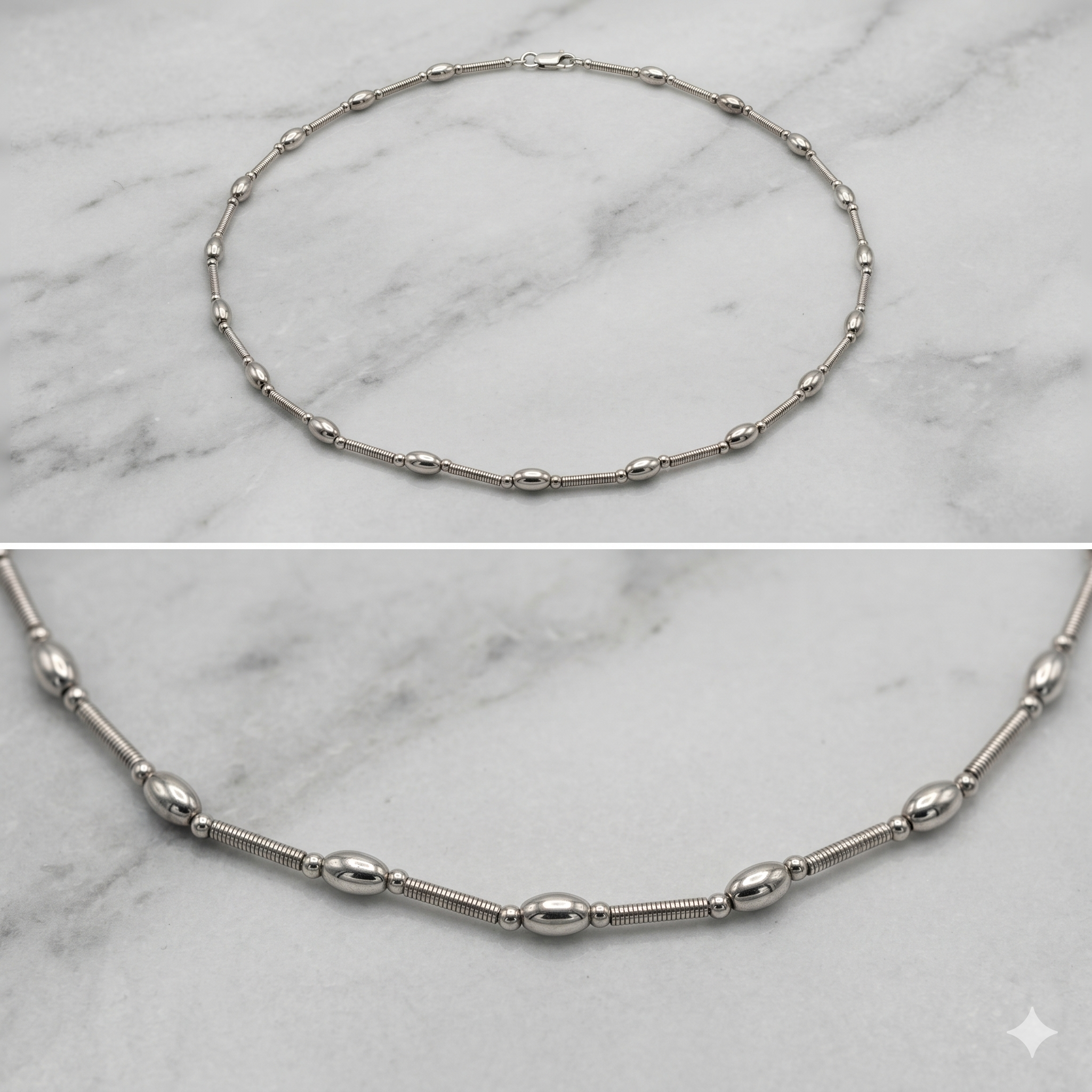 Collar de cadena de bobina y cuentas mixtas de plata de ley 925