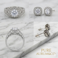 Vintage Halo CZ Ring & Earring Set