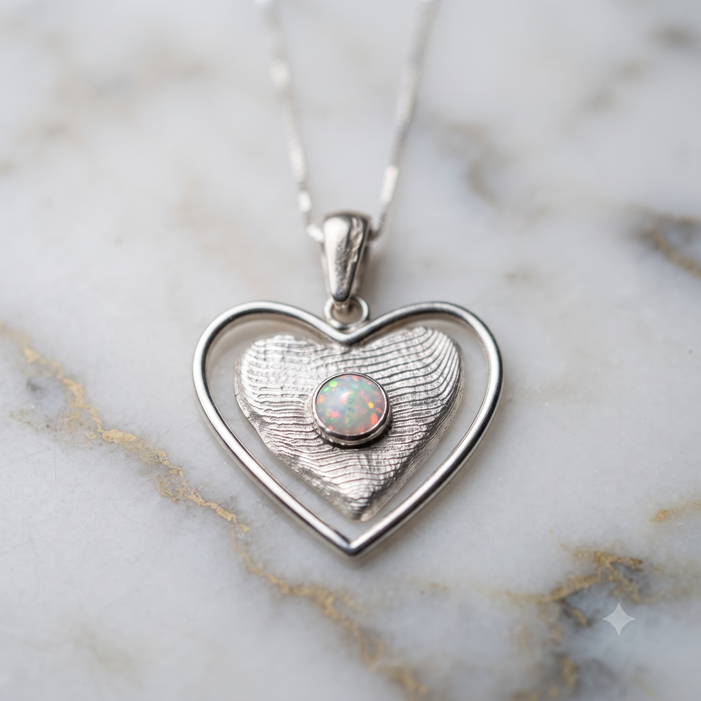 Double Heart Opal Pendant Necklace in 925 Sterling Silver