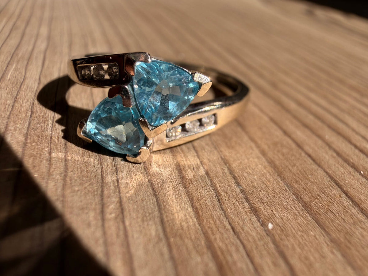 10K White Gold Dual Blue Topaz Bypass Ring
