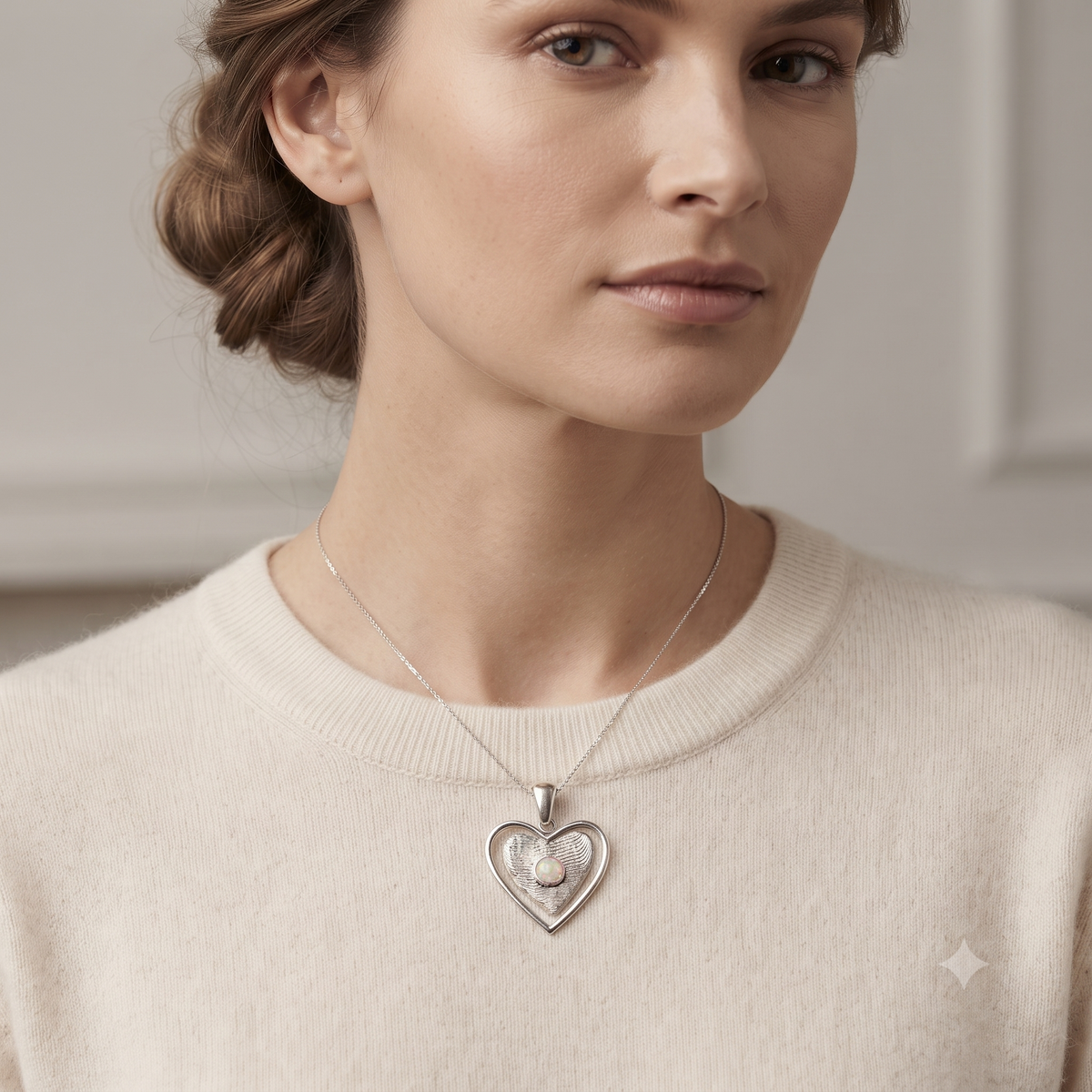 Double Heart Opal Pendant Necklace in 925 Sterling Silver