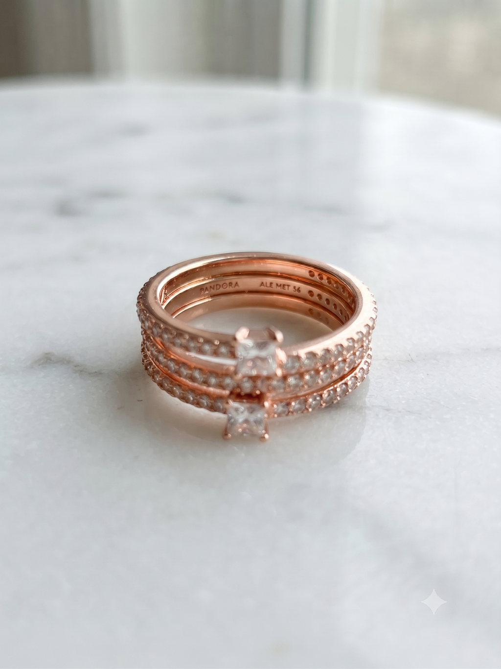 Pandora 14K Rose Gold Plated Princess CZ Stacking Ring