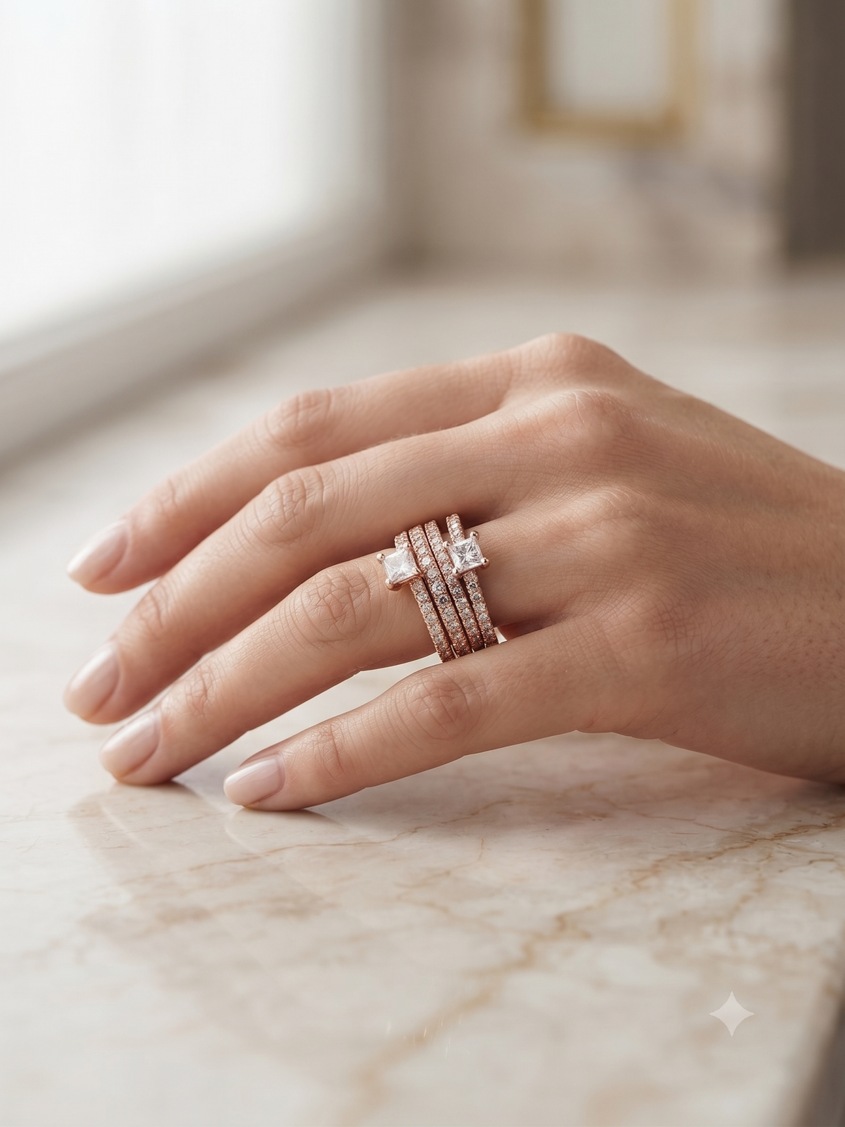 Pandora 14K Rose Gold Plated Princess CZ Stacking Ring