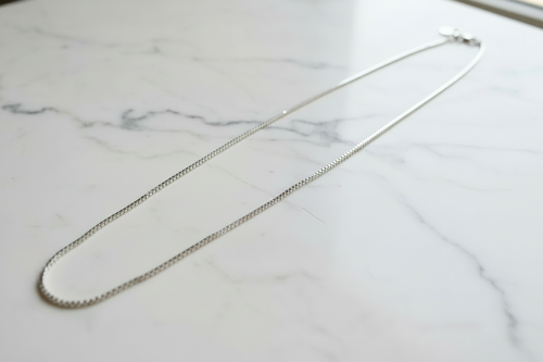 Silver Box Chain Necklace - No Pendant on Marble