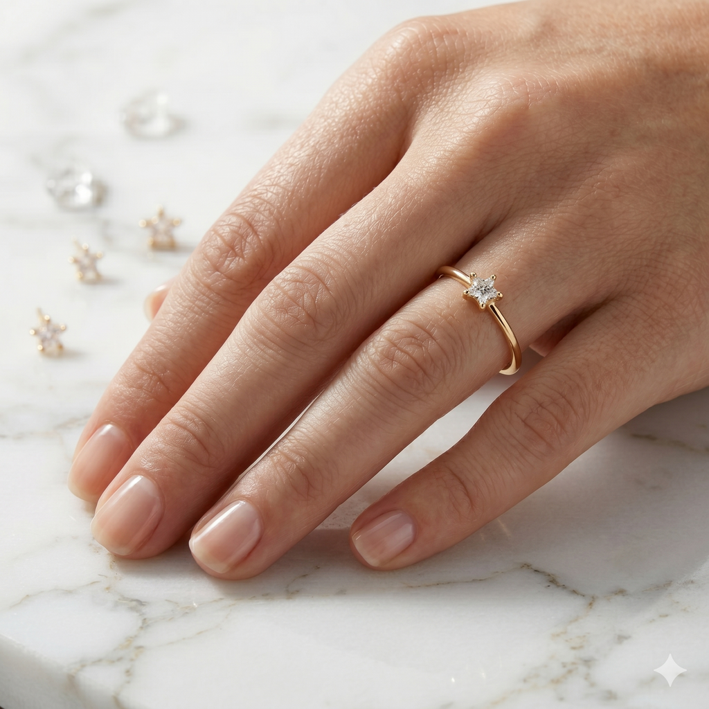 Gold Star CZ Solitaire Ring | 925 Sterling Silver