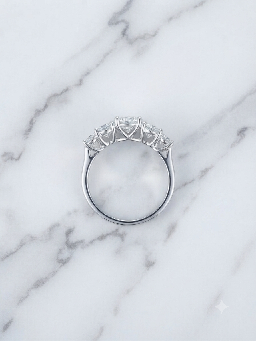 14K White Gold 5-Stone Round CZ Band Ring
