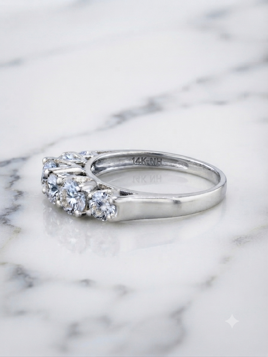 14K White Gold 5-Stone Round CZ Band Ring