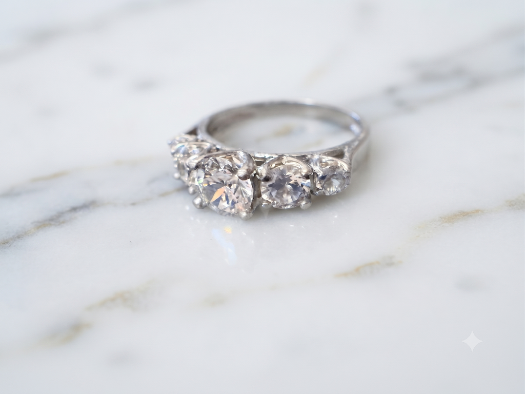 14K White Gold 5-Stone Round CZ Band Ring