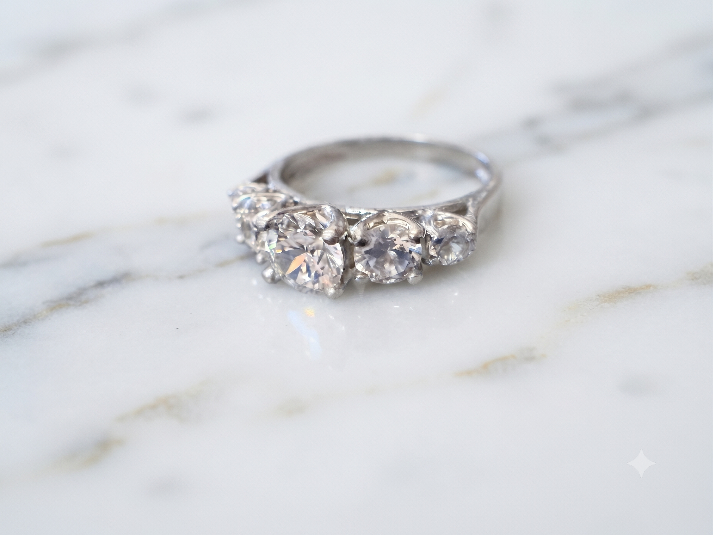 14K White Gold 5-Stone Round CZ Band Ring