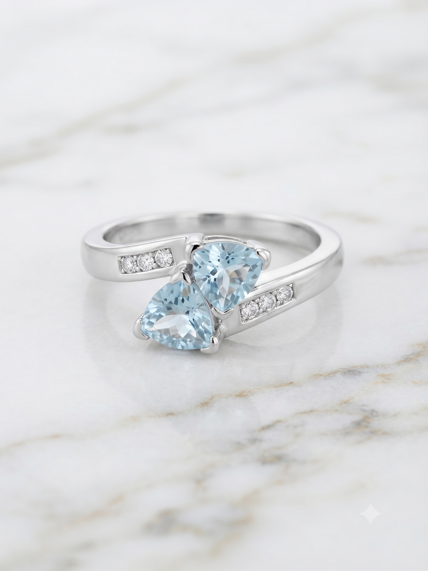 10K White Gold Dual Blue Topaz Bypass Ring