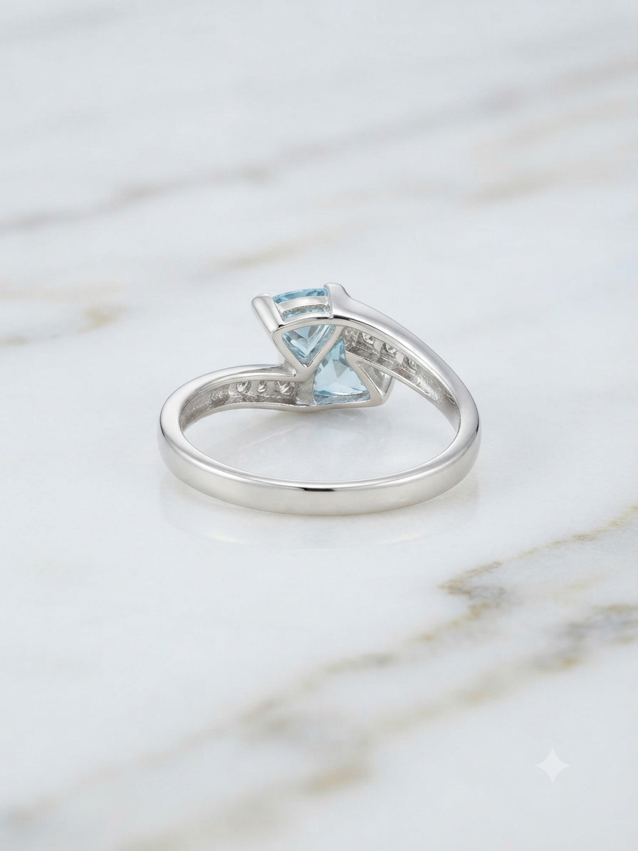 10K White Gold Dual Blue Topaz Bypass Ring