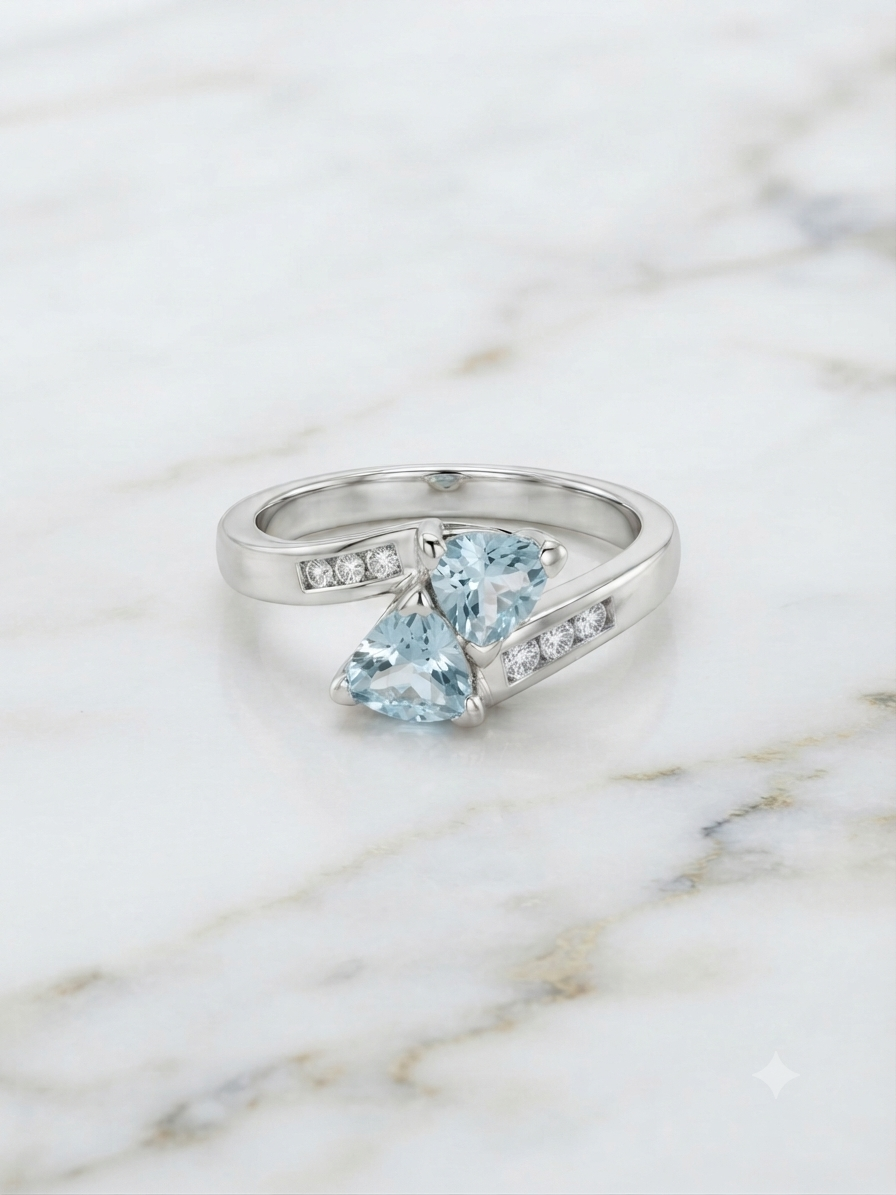 10K White Gold Dual Blue Topaz Bypass Ring