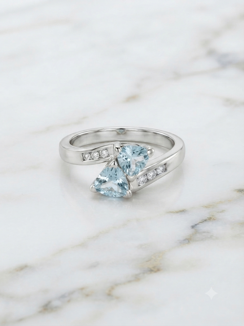 10K White Gold Dual Blue Topaz Bypass Ring