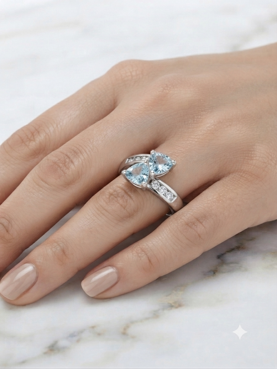 10K White Gold Dual Blue Topaz Bypass Ring